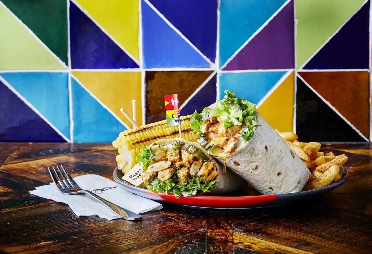 Nando's Super Chicken Caesar Wrap with PERi Chips and Corn on the Cob